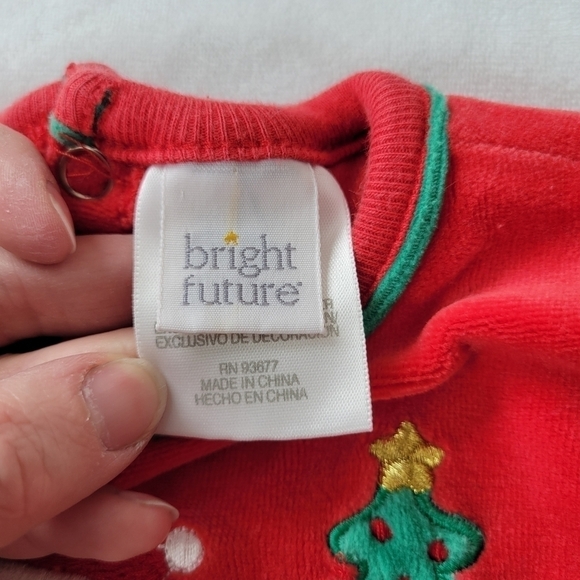 Bright Future VTG red crushed velvet "Baby's 1st Christmas" footed pajamas 3-6m - Picture 4 of 8
